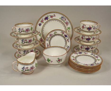 COALPORT. A Coalport tea service in the Flower-pot pattern. Coalport &amp; Maple London retailer's stamp to the base.