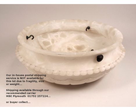 LAMP BOWL. An Edwardian large alabaster lamp bowl. Diameter 37cm. (Rim chip)
