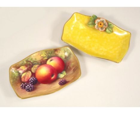 ROYAL WORCESTER.A Royal Worcester fruit painted pin dish, signed Moseley & one other Royal Worcester dish. Length 10cm.