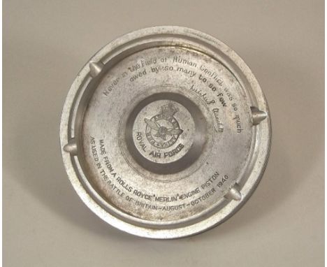 WWII RAF ASH TRAY.A RAF souvenir Battle of Britain aluminium commemorative ash tray made from a Rolls Royce Merlin aircraft e