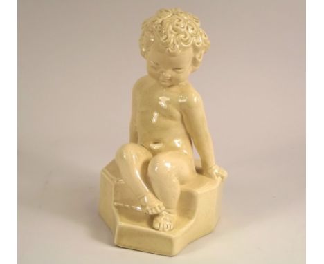 PHOEBE STABLER. A Phoebe Stabler design seated child model 'Mischief' for Ashtead Potters. Moulded signature on one side. Ash