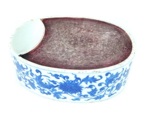 Chinese ceramic ink palette, oval with finish wash section floral, ink stamp to base, 13.5 cm w