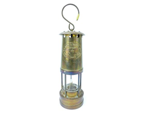 Cambrian brass coal miner's lamp by E Thomas & Williams Ltd of Aberdare, Wales, numbered 77158, 26cm high