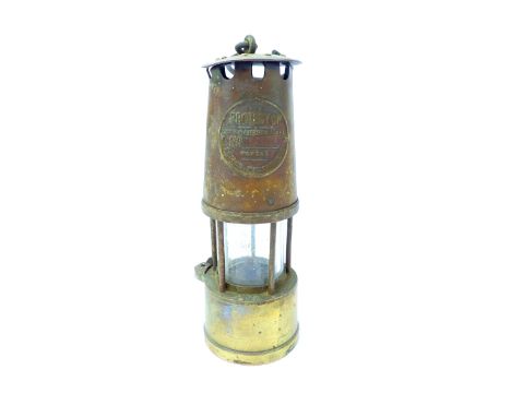 Brass coal mining lamp, Protector Lamp & Lighting Co Eccles Manchester, 26cm high