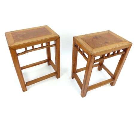 Pair of lamp tables, satinwood inserts, 'ladder' apron, 50cm h (2)