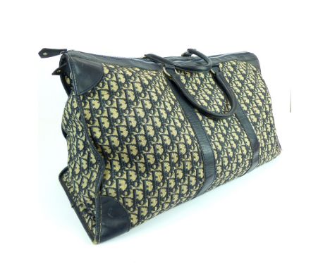 1970s Christian Dior blue and cream fabric monogram travel hold-all / duffle bag, approx. 60cm l, 33cm h