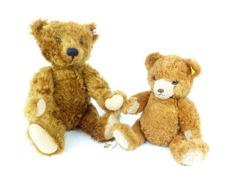 Late 20th century brown plush Teddy bear, having brown eyes and stitched detail, 36cm h, and one other Steiff plush Teddy bea