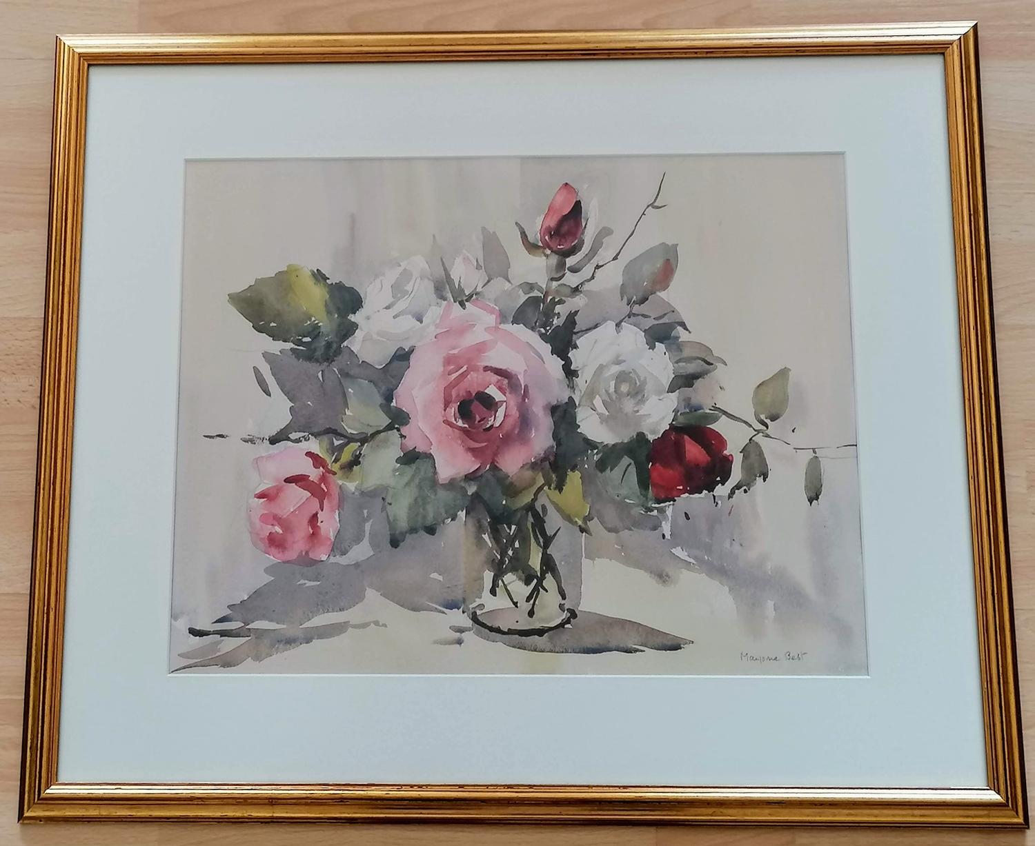 Two Marjorie Best, STILL LIFE OF FLOWERS, watercolours, framed and mounted, both signed, 35 cm x