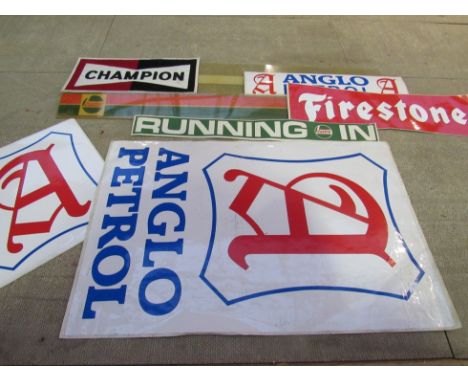 A qty of mixed stickers and a embroidered patch including Castrol and Firestone etc