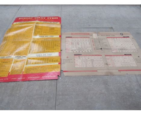 Two wall charts, Dunlop giant tyres and Rolls Royce maintenance data. a/f