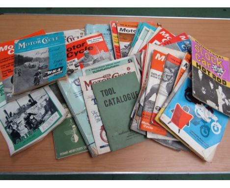 A box of mixed motorcycle magazines and manuals including N.S.U and 'The book of the Villiars engine' etc 