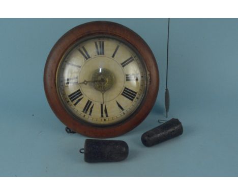 A 19th Century mahogany cased postman's alarm clock with two weights and pendulum