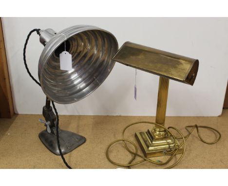 A brass students desk lamp plus a vintage chrome shade desk lamp (both untested)