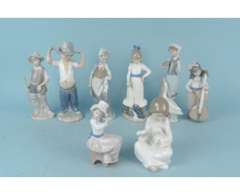 Six Nao 1980's figurines plus two Lladro figures