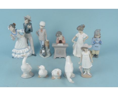 Six Nao 1980's figurines plus four Nao geese