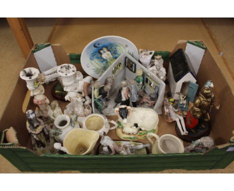 A mixed box of local artist / musician / ceramicist Colin Hooper ceramic figures, animals, diorama etc (condition varies)