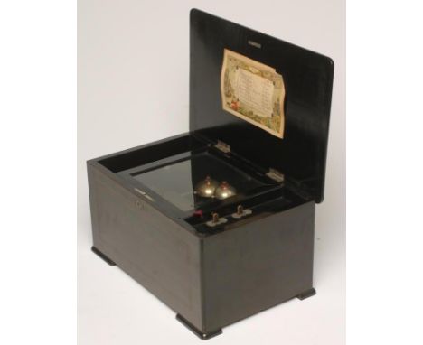 A SWISS MUSICAL BOX, late 19th century, playing six airs as listed on the tune sheet, the mechanism with 6 1/4" drum and play