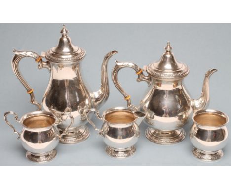 A FIVE PIECE SILVER TEA SERVICE, maker Fisher, LAO import marks, London 1977, stamped Sterling, of baluster form with stamped