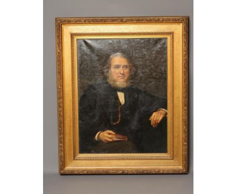 JERRY BARRETT (1814-1906), Portrait of "Edward Ford Esq of Winchmore Hill", half length, oil, unsigned, artist label verso da