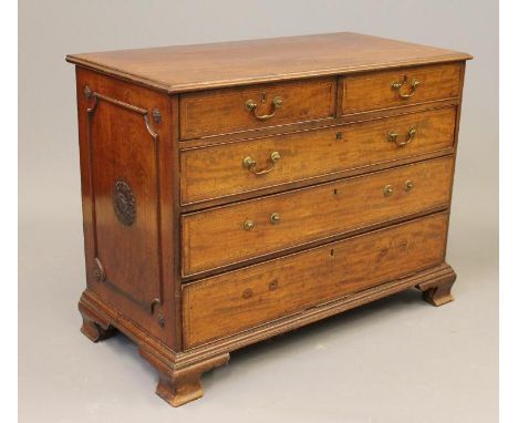 A GEORGIAN OAK AND MAHOGANY BANDED CHEST, second half 18th century and later, the moulded edged top over two short and three 
