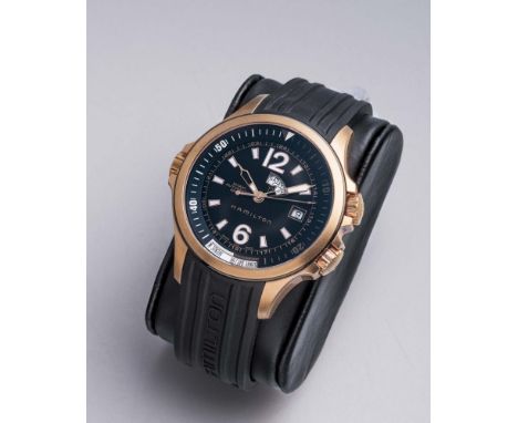 A GENTLEMAN'S HAMILTON "KHAKI" AUTOMATIC T2 WRISTWATCH, the black dial with white luminous Arabic 12 and 6 and line batons en