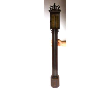 A George III mahogany stick barometer with paper dials inscribed Charles Howorth Halifax, with pierced fret work gallery and 