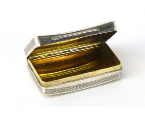 A George III silver snuff box of rectangular form with woven and pitted decoration, makers mark I.S London 1803, 33g approx 