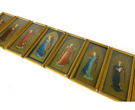 Renaissance revival school. A set of twelve coloured printed and gilded images of angels playing various instruments on an ar
