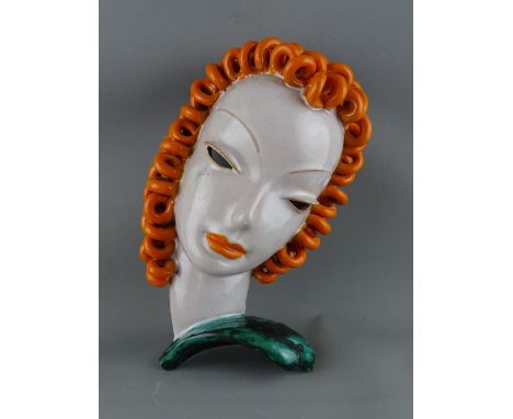 A GOLDSCHEIDER OF AUSTRIA CERAMIC WALL MASK, incised no. 6427 with manufacturer's backstamps, 27 cms 