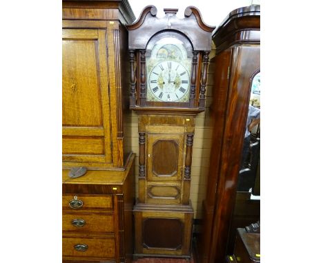 A LATE 19th CENTURY OAK & MAHOGANY LONGCASE CLOCK having a painted arched dial and eight day movement by John Jones, Pwllheli