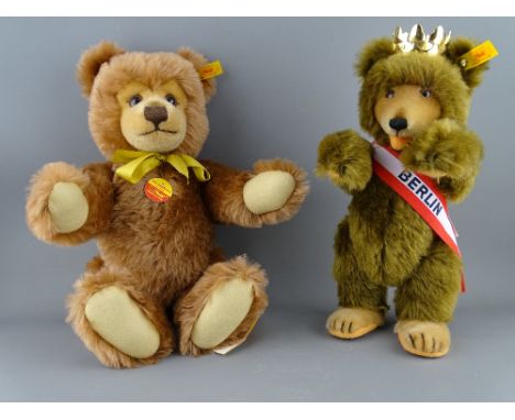 TWO STEIFF TEDDY BEARS, original mohair Steiff 'Teddy 39', button in ear yellow tag no. 011184, 39 cms long and 'Berlin Bebe'