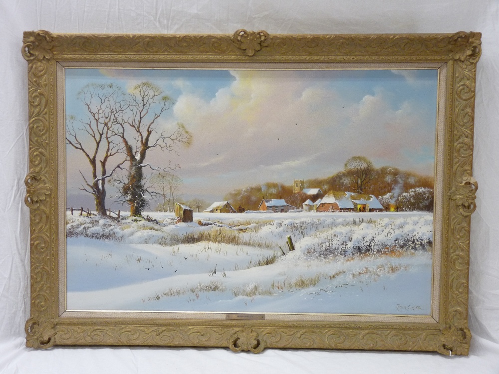 PETER COSSLETT oil on canvas - fine snow scene with farmstead and ...