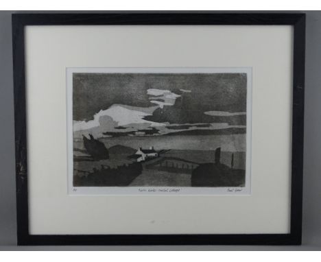 PAUL GREER artist's proof etching - landscape titled 'North Wales Coastal Cottage', signed, 23 x 32 cms