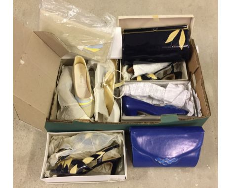 A box of vintage ladies shoes with matching handbags. Sizes 6½ and 7. Comprising K Impressions by Clarks, Brevitt Whispers, V