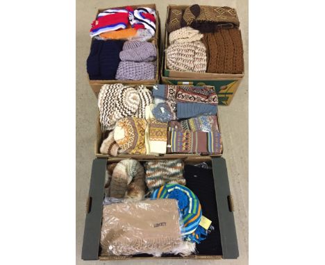 4 boxes of vintage winter hat, scarf and glove sets to include a Liberty lambswool scarf. In a variety of colours, some still