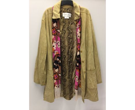 A ladies vintage cream suede and lined Jaeger coat, size Medium. Together with a multi-colour scarf.  