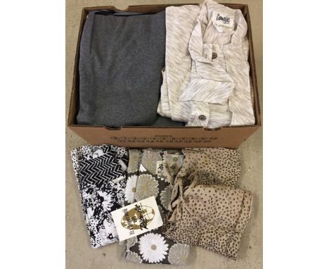 Box of suits, jumpers, dresses and tracksuits. To include Hoff, Linda Light, Regnis, Hamells, HLM, London Look. 