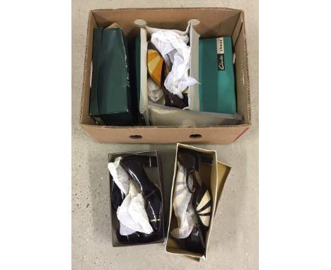 6 boxed pairs of vintage shoes of brown colouration (never worn). Sizes 6½ & 7 to include Clarkes, Bally Nil Sim -il-e and R 