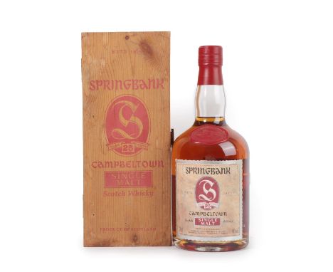 Springbank 25 Years Old Campbeltown Single Malt Scotch Whisky, dumpy bottling from the 1990s, 46% vol 70cl, in original woode