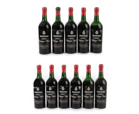 Martinez Vintage Port 1967 (eleven bottles) CONDITION REPORT: .  Three bottles with damage to the closure, all labels in poor