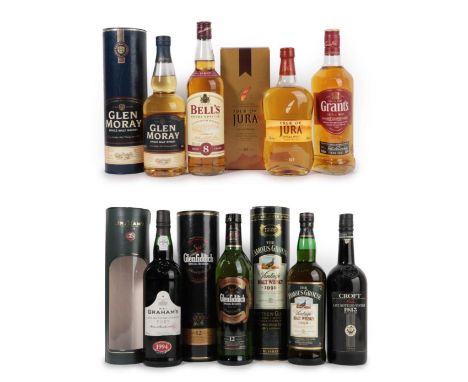 Jura 10 Years Old Single Malt Scotch Whisky, 40% vol 70cl, in original cardboard sleeve (one bottle), Glen Moray Single Malt 