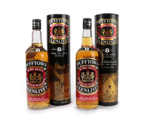 Dufftown 8 Years Old Pure Malt Scotch Whisky 40% 75cl, 1980s bottling in original card tube (two bottles)