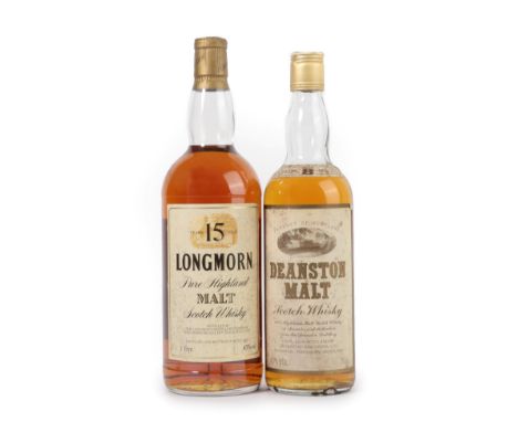 Longmorn 15 Years Old Pure Highland Malt Scotch Whisky, 1980s bottling, 43% vol 1Litre (one bottle), Deanston Malt 8 Years Ol