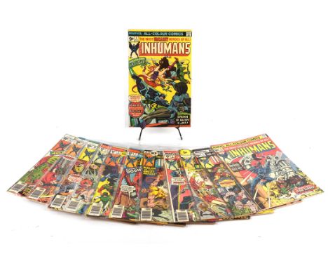 The Inhumans: a run of 12 issues including 1st issue (Marvel Comics, 1975 onwards).From the Peter Judge Comic collection.This