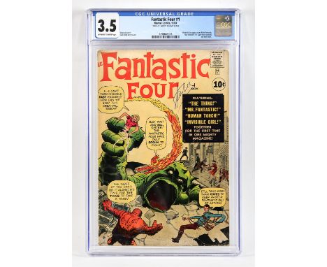 Fantastic Four No. 1 CGC Grade 3.5 featuring the 1st appearance of the Fantastic Four, signed by Stan Lee (Marvel comics, Nov