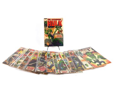 The Incredible Hulk: a group of 25 early Silver-age issues featuring classic covers and notable issues (Marvel Comics, 1969 o