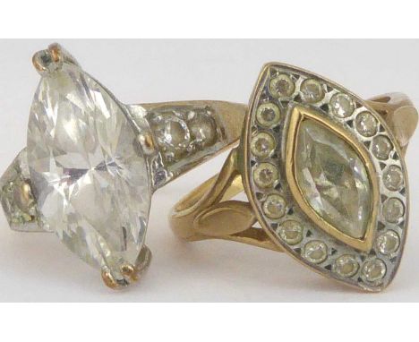 Two 9ct gold white stone dress rings, both size K, combined approx. 6.2g.Condition Report: These are not diamonds.