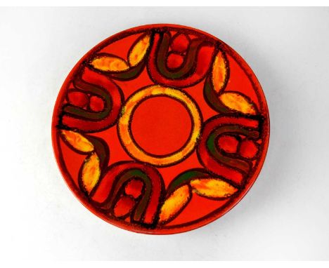 POOLE; a large orange ground charger, diameter 35.5cm.