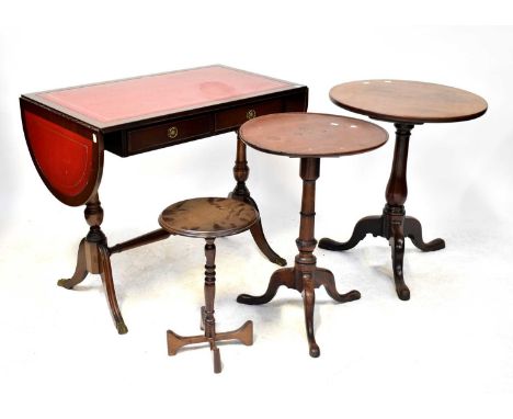 Three early 20th century circular occasional tables, including a wine table and a mahogany circular table with baluster and t