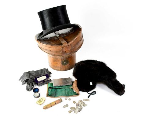 A quantity of collectibles to include a City Cork Hat Company top hat in original leather box, together with a pair of leathe